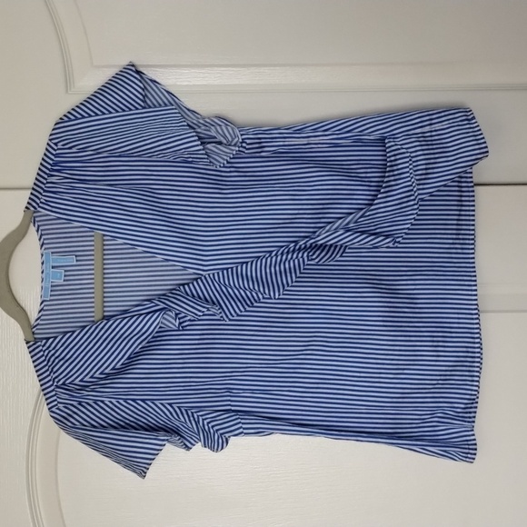 Draper James blouse top blue white striped cross over size 10 with snap Draper - Picture 2 of 8
